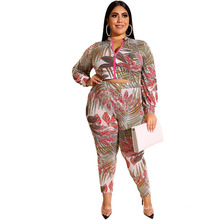 Cheapest Product Plus Size Women Clothing Two Piece Set Women Casual Print Two Piece Jacket Set